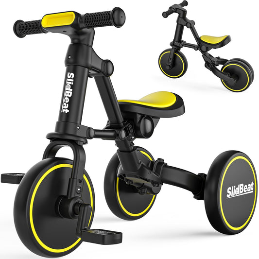SLIDBEAT 4 in 1 Toddler Tricycle for Age 2-4 Years Old Kids Big Wheel Adjustable Seat Balance Bike with Removable Pedal for Boys Girls Birthday