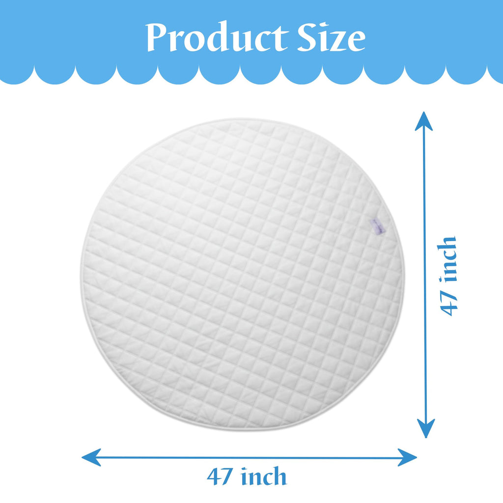 Baby Playmat 47x47 inch | Soft Linen Cotton, Non-Slip & Foldable | Washable Indoor Outdoor Mat for Infants & Toddlers with Carry Bag (Round) (Ivory Cloud)