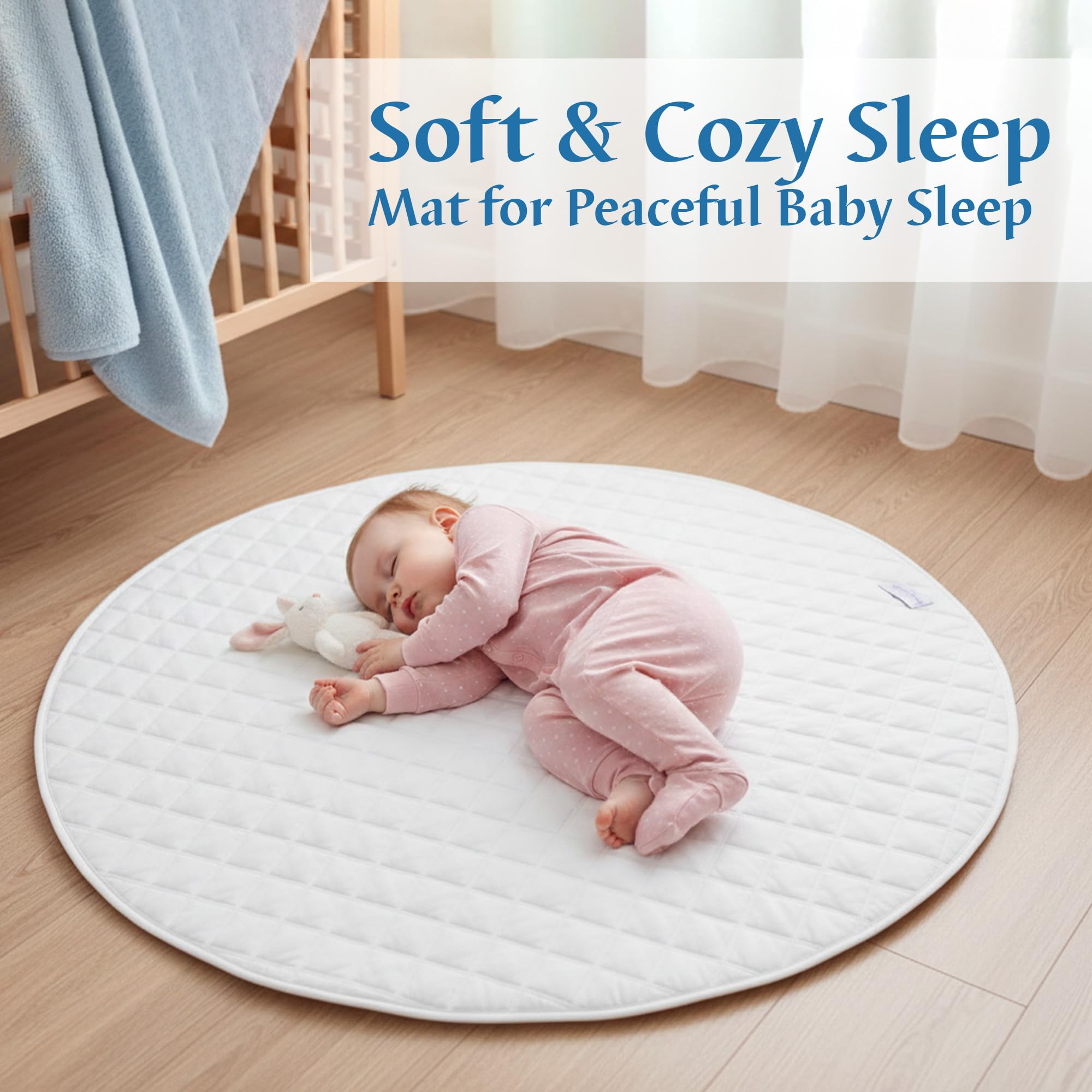 Baby Playmat 47x47 inch | Soft Linen Cotton, Non-Slip & Foldable | Washable Indoor Outdoor Mat for Infants & Toddlers with Carry Bag (Round) (Ivory Cloud)