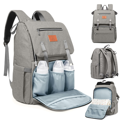 KeaBabies Baby Diaper Bag Backpack - Large Baby Bag for Boys Girls Waterproof Baby Backpack Diaper Bags for Baby Girl Baby Boy Bag Backpack Travel Diaper Bag with Changing Pad (Classic Gray)
